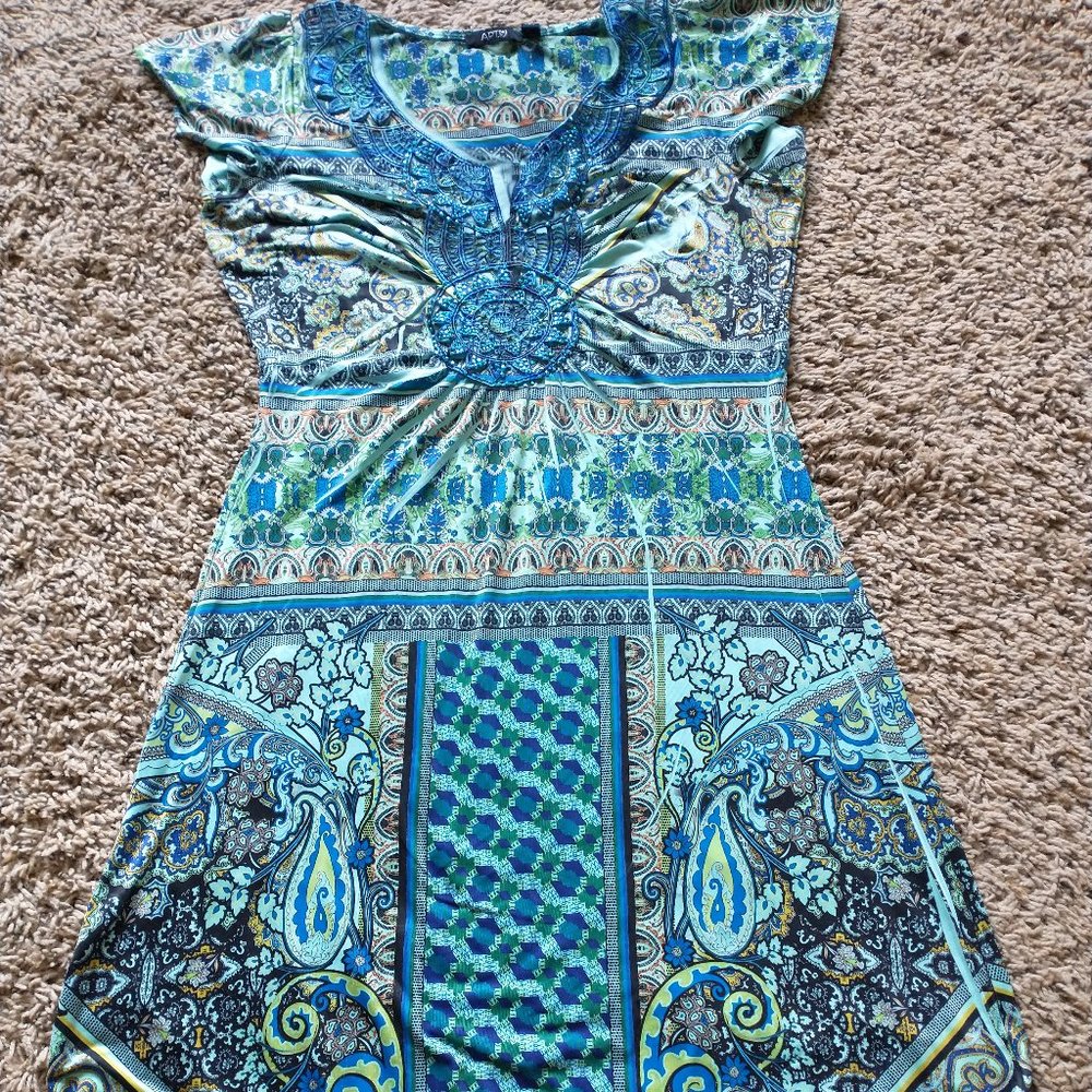 Apt 9 - Size X Small - Blue, Green and Black Patterned Dress